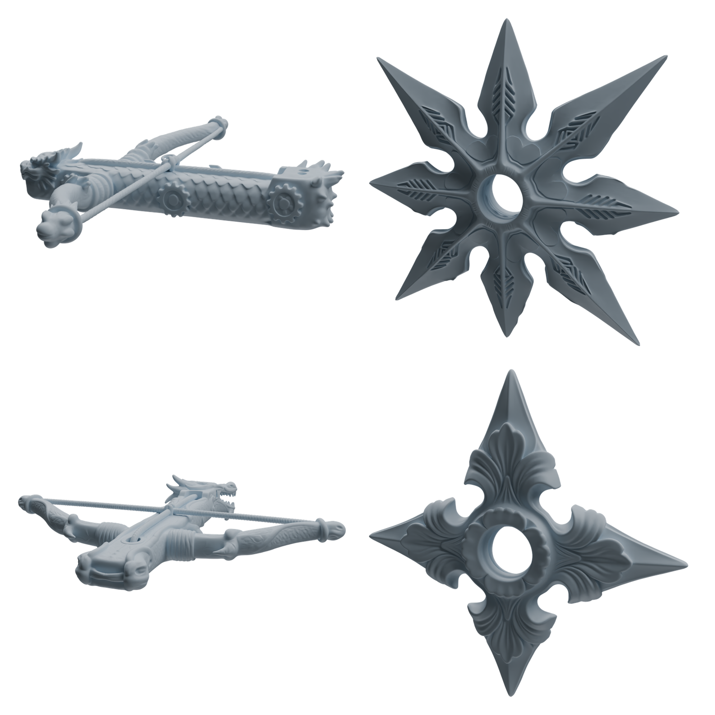 MRY-SFW LYGS451 Dragon Pattern Crossbow & Leaf Pattern Shuriken Modern Model 4 pcs
