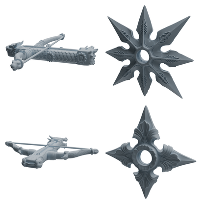 MRY-SFW LYGS451 Dragon Pattern Crossbow & Leaf Pattern Shuriken Modern Model 4 pcs