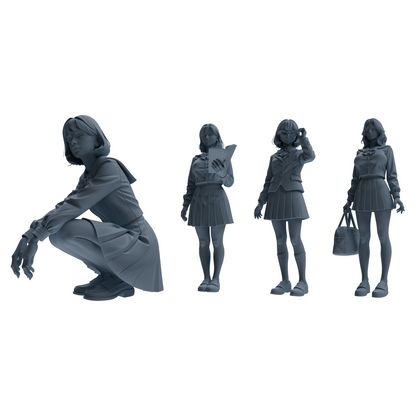MRY-SFW LYTR848 JK Uniform School Girl Figure Modern Model 4 pcs Miniature Car Diorama Figures Scene Props Accessories Resin