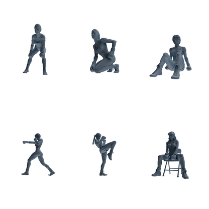 MRY-SFW LYTR828 Female Boxer Figure Modern Model 6 pcs Miniature Car Diorama Figures Scene Props Accessories Resin