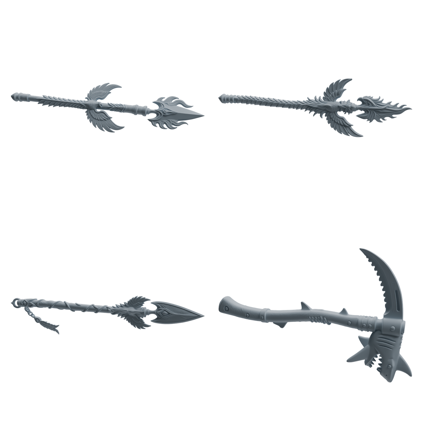 MRY-SFW LYGS433 Feather Flame Spear and Shark Tooth Scythe Weapon Modern Model 4 pcs
