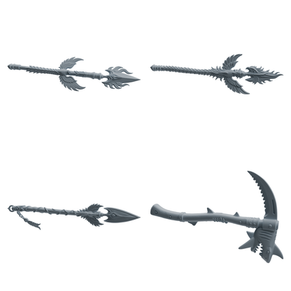 MRY-SFW LYGS433 Feather Flame Spear and Shark Tooth Scythe Weapon Modern Model 4 pcs