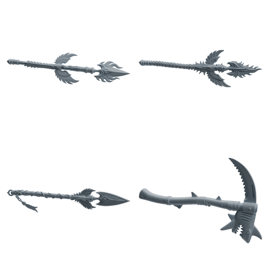 MRY-SFW LYGS433 Feather Flame Spear and Shark Tooth Scythe Weapon Modern Model 4 pcs