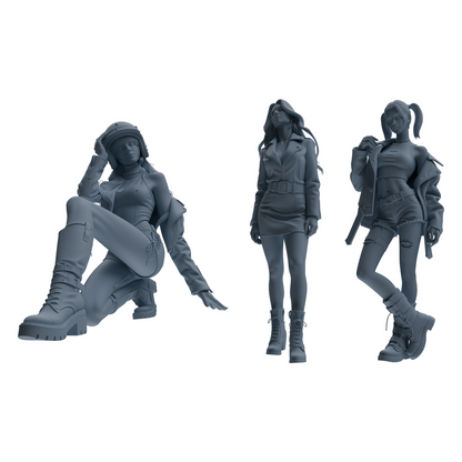 MRY-SFW LYTR863 Motorcycle Style Girl Figure Modern Model 3 pcs Miniature Car Diorama Figures Scene Props Accessories Resin