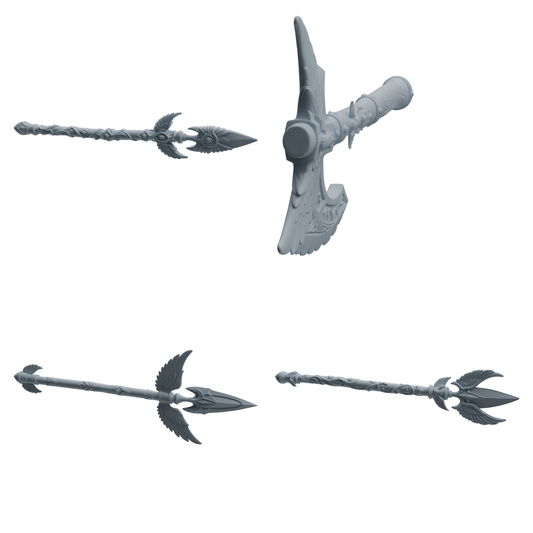 MRY-SFW LYGS411 Winged Decorative Spear and Axe Weapon Modern Model 4 pcs