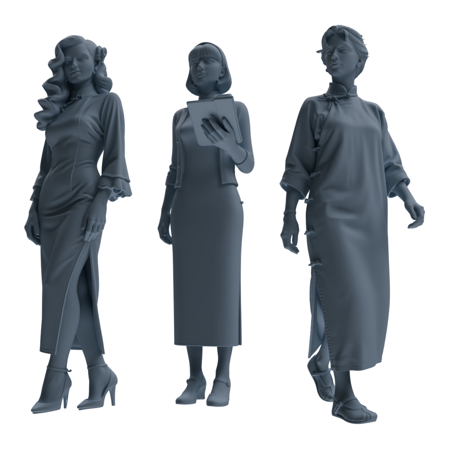 MRY-SFW LYTR856 Cheongsam Woman Figure Modern Model 3 pcs Miniature Car Diorama Figures Scene Props Accessories Resin