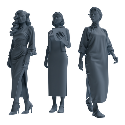MRY-SFW LYTR856 Cheongsam Woman Figure Modern Model 3 pcs Miniature Car Diorama Figures Scene Props Accessories Resin