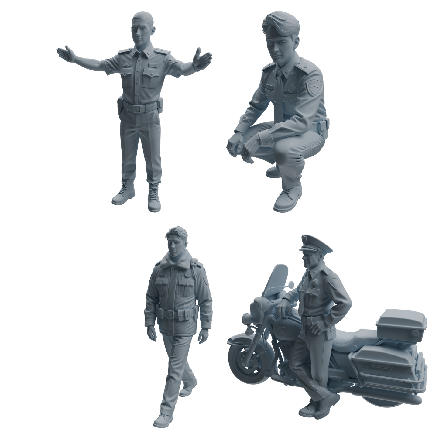 MRY-SFW LYTR958 Multi-Pose Male Traffic Police Officer Character Modern Model 4 pcs