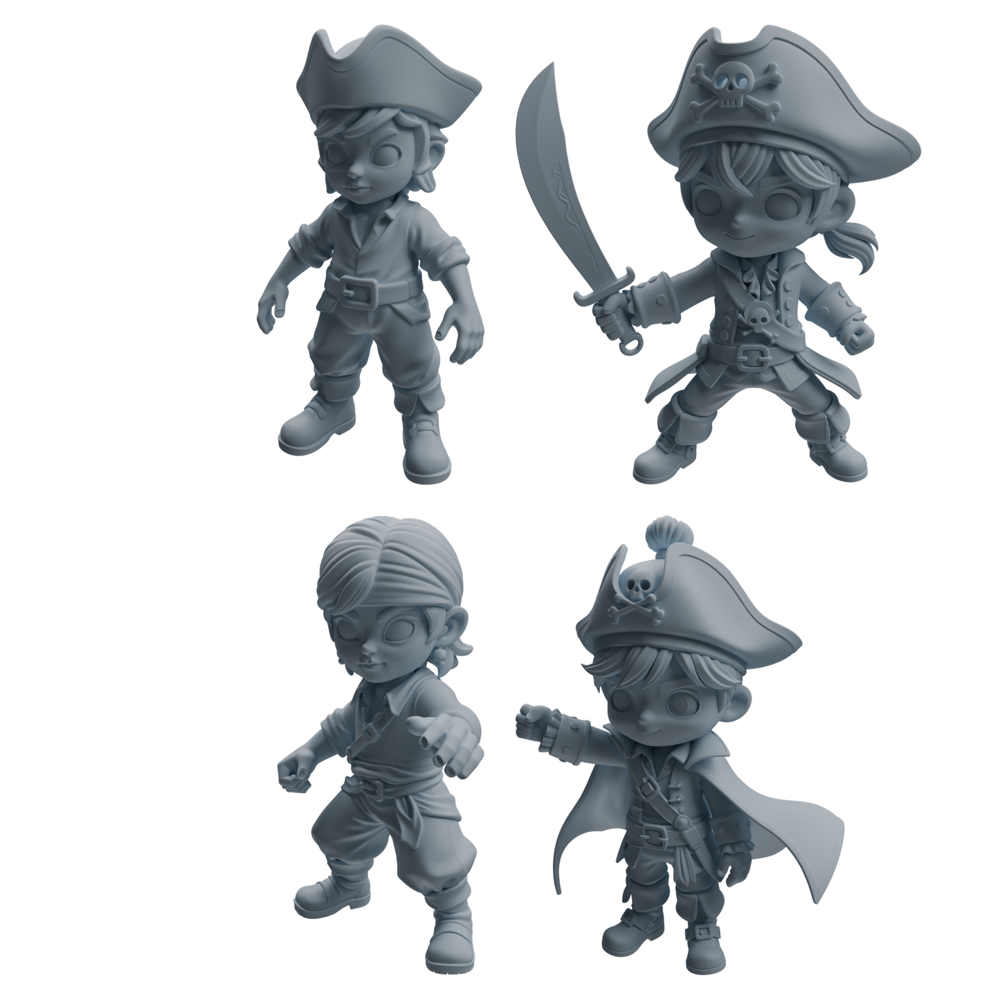 MRY-SFW LYTR1090 Chibi Pirate Boy Character Modern Model 4 pcs