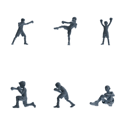 MRY-SFW LYTR831 Child Boxer Figure Modern Model 6 pcs Miniature Car Diorama Figures Scene Props Accessories Resin