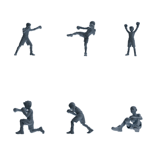 MRY-SFW LYTR831 Child Boxer Figure Modern Model 6 pcs Miniature Car Diorama Figures Scene Props Accessories Resin