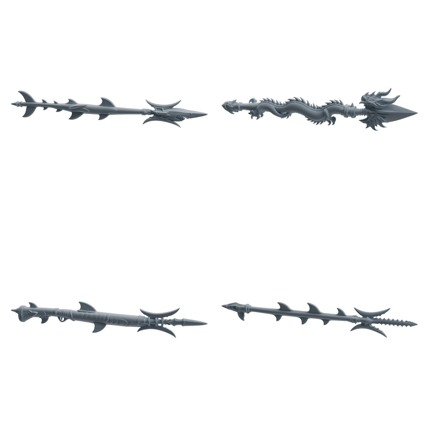MRY-SFW LYGS426 Shark and Dragon Pattern Decorative Spear Weapon Modern Model 4 pcs