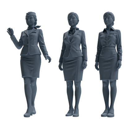 MRY-SFW LYTR860 Flight Attendant Uniform Woman Figure Modern Model 3 pcs Miniature Car Diorama Figures Scene Props Accessories Resin