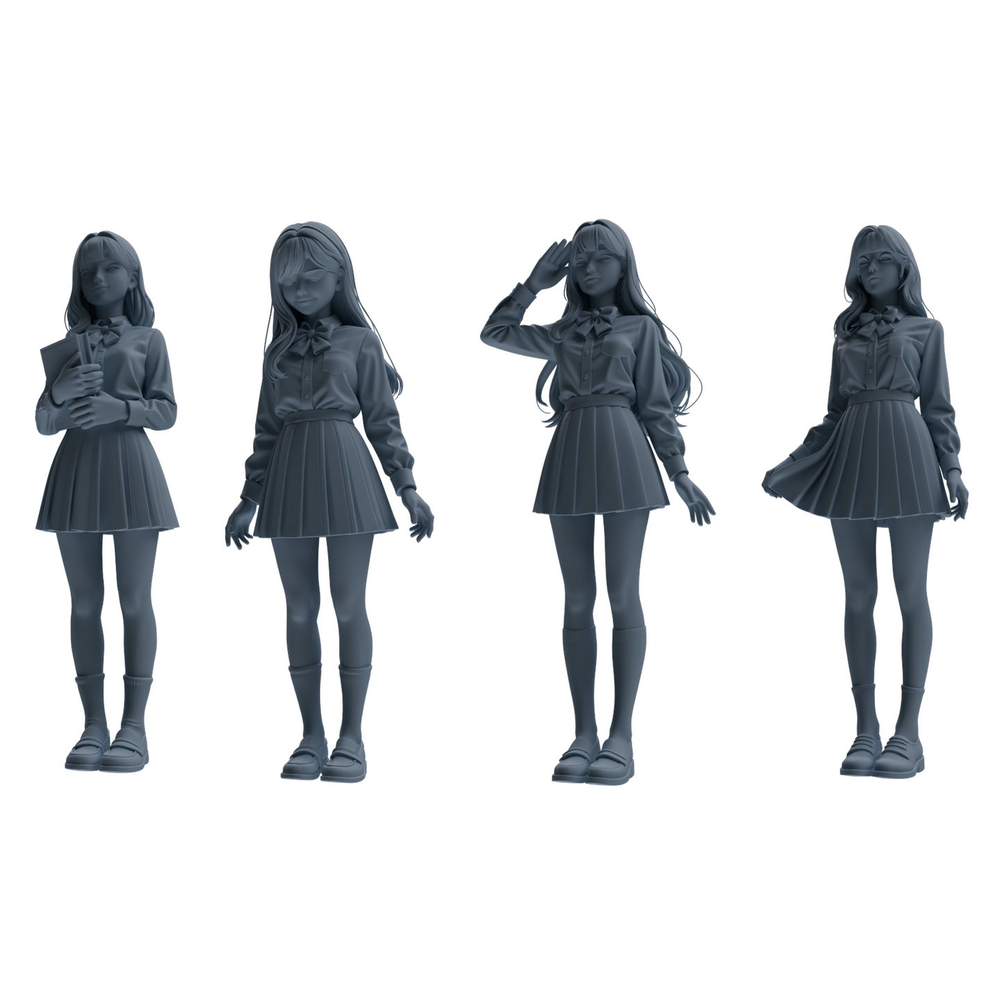 MRY-SFW LYTR849 Long Hair JK Uniform School Girl Figure Modern Model 4 pcs Miniature Car Diorama Figures Scene Props Accessories Resin