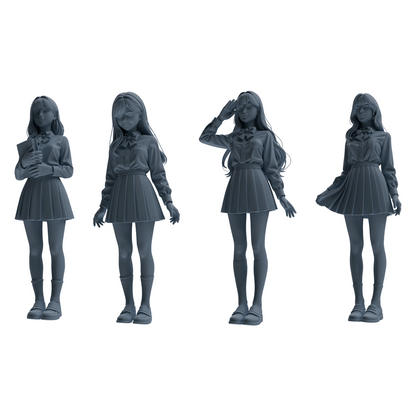 MRY-SFW LYTR849 Long Hair JK Uniform School Girl Figure Modern Model 4 pcs Miniature Car Diorama Figures Scene Props Accessories Resin