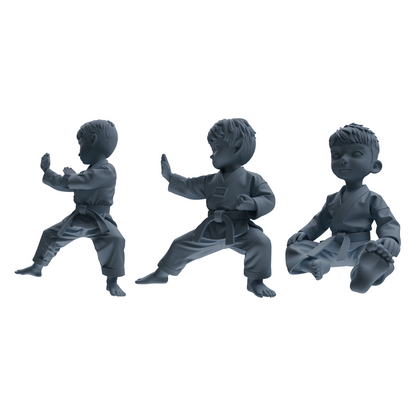 MRY-SFW LYTR817 Cartoon Karate Child Figure Modern Model 3 pcs Miniature Car Diorama Figures Scene Props Accessories Resin