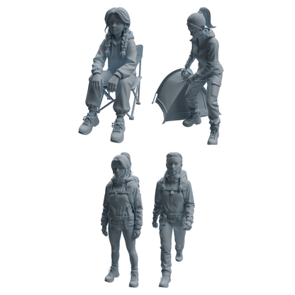 MRY-SFW LYTR1018 Camping and Hiking Female Character Modern Model 4 pcs