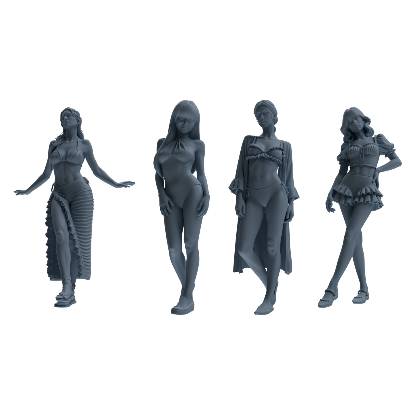 MRY-SFW LYTR853 Swimsuit Girl Figure Modern Model 4 pcs Miniature Car Diorama Figures Scene Props Accessories Resin
