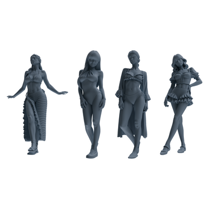 MRY-SFW LYTR853 Swimsuit Girl Figure Modern Model 4 pcs Miniature Car Diorama Figures Scene Props Accessories Resin