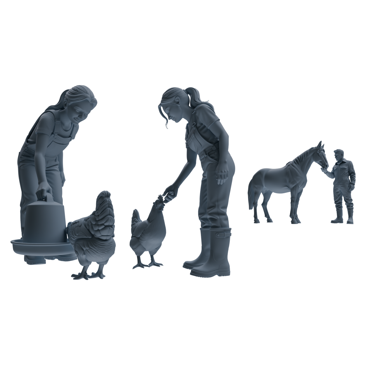 MRY-SFW LYTR915 Farm Worker with Poultry and Horse Modern Model 3 pcs
