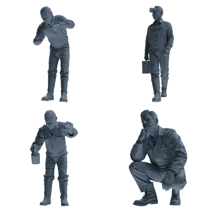 MRY-SFW LYTR913 Farm Worker Man Multi-pose Modern Model 4 pcs