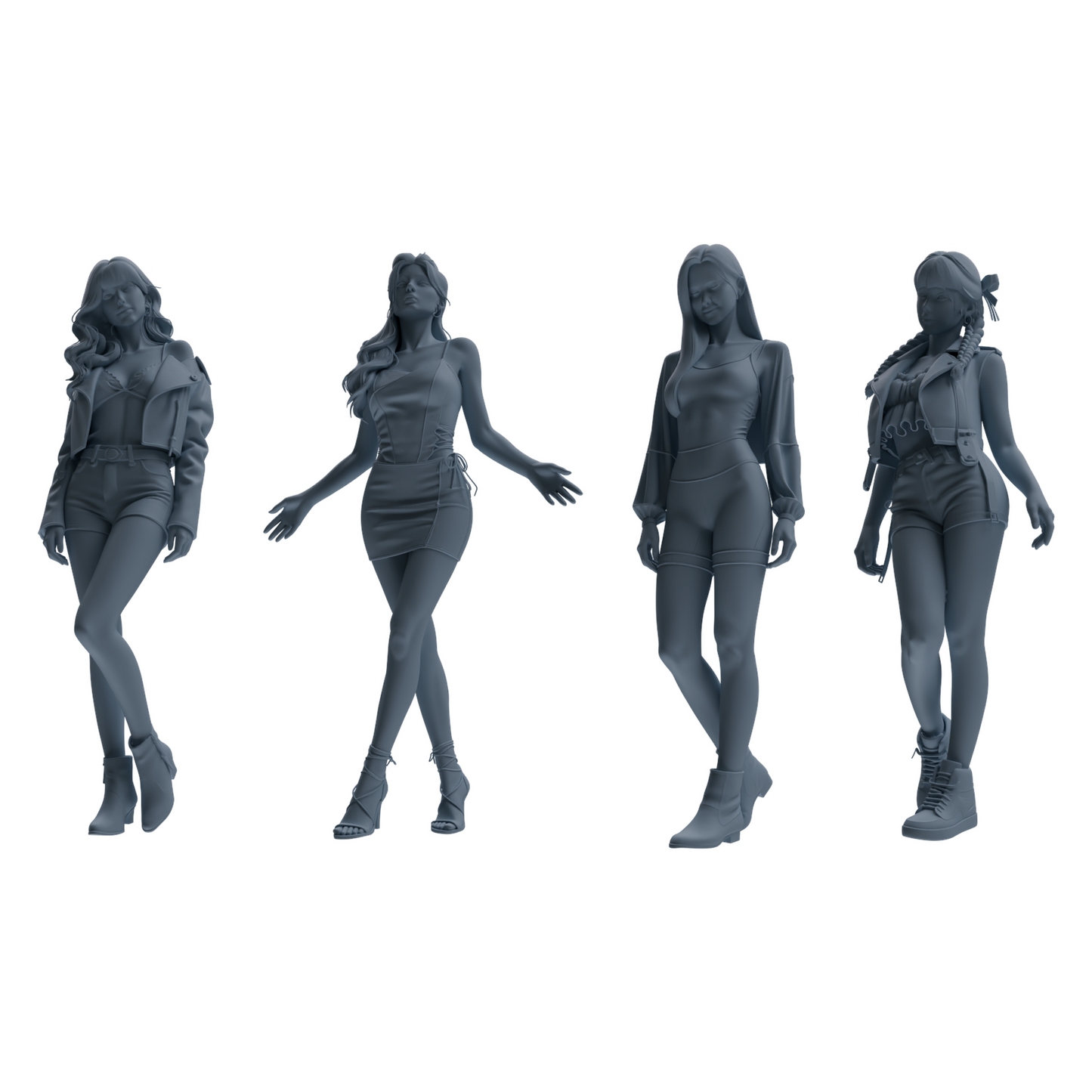 MRY-SFW LYTR854 Fashion Girl Figure Modern Model 4 pcs Miniature Car Diorama Figures Scene Props Accessories Resin
