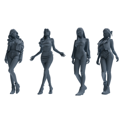 MRY-SFW LYTR854 Fashion Girl Figure Modern Model 4 pcs Miniature Car Diorama Figures Scene Props Accessories Resin
