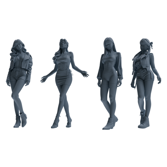 MRY-SFW LYTR854 Fashion Girl Figure Modern Model 4 pcs Miniature Car Diorama Figures Scene Props Accessories Resin