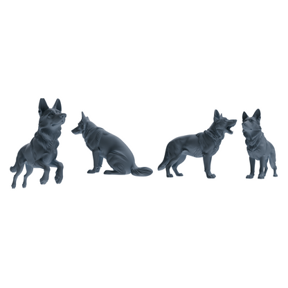 MRY-SFW LYTR839 German Shepherd Pose Model 4 pcs Miniature Car Diorama Figures Scene Props Accessories Resin