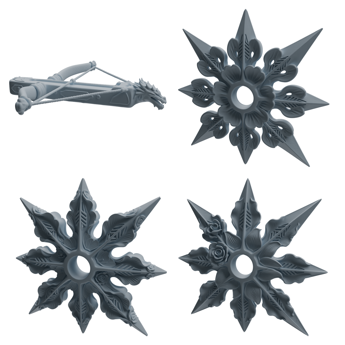 MRY-SFW LYGS449 Dragon Pattern Crossbow & Floral Shuriken Modern Model 4 pcs
