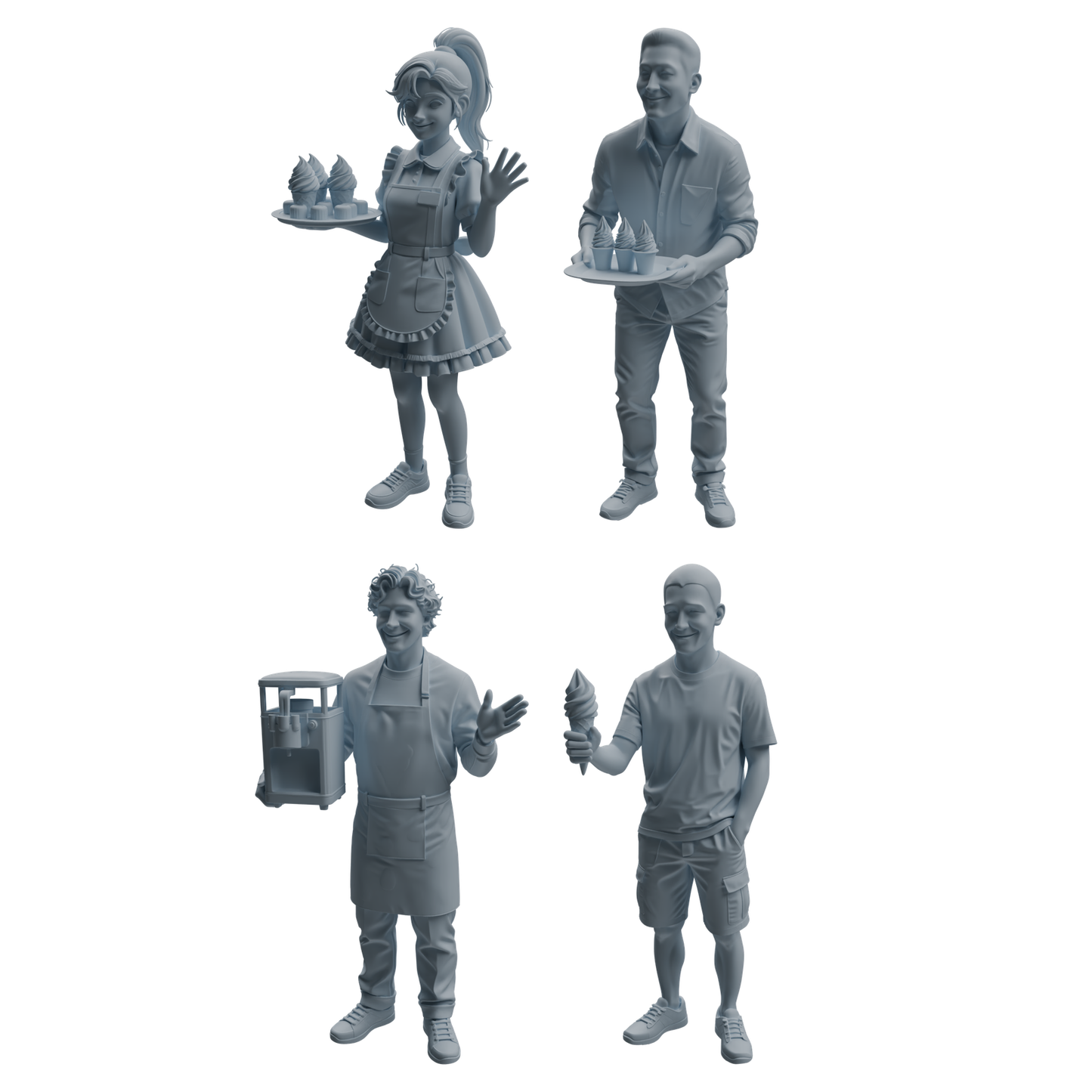 MRY-SFW LYTR1057 Ice Cream Shop Staff Character Modern Model 4 pcs