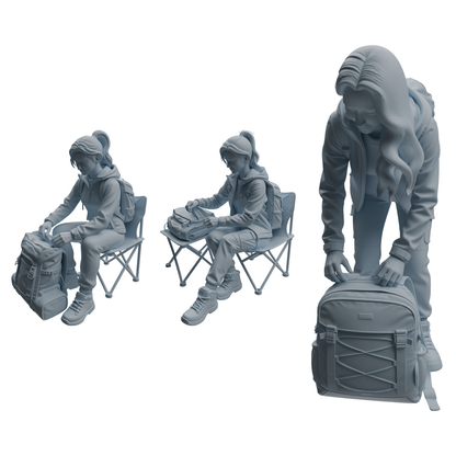 MRY-SFW LYTR1028 Outdoor Backpack Organizing Female Character Modern Model 3 pcs