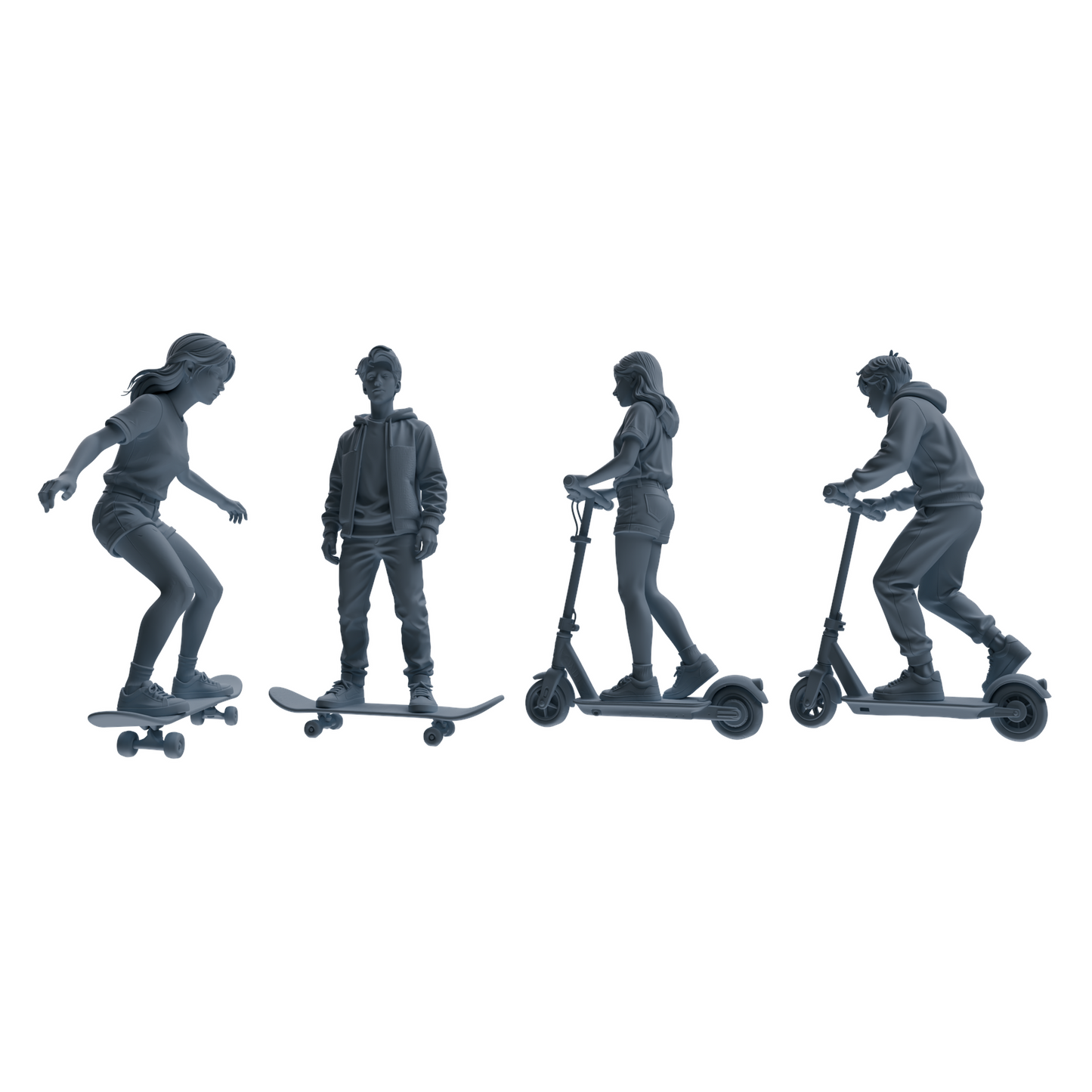 MRY-SFW LYTR788 Skateboard Scooter Figure Modern Model 4 pcs Miniature Car Diorama Figures Scene Props Accessories Resin