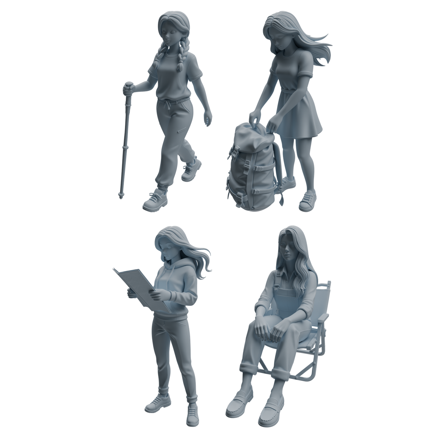 MRY-SFW LYTR1019 Casual Camping Female Character Modern Model 4 pcs