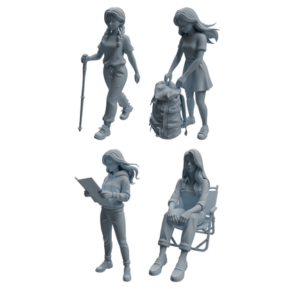 MRY-SFW LYTR1019 Casual Camping Female Character Modern Model 4 pcs