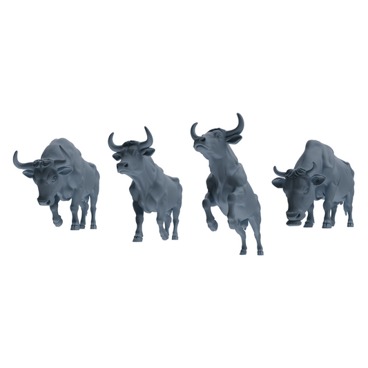 MRY-SFW LYTR837 Bullfight Pose Cattle Model 4 pcs Miniature Car Diorama Figures Scene Props Accessories Resin