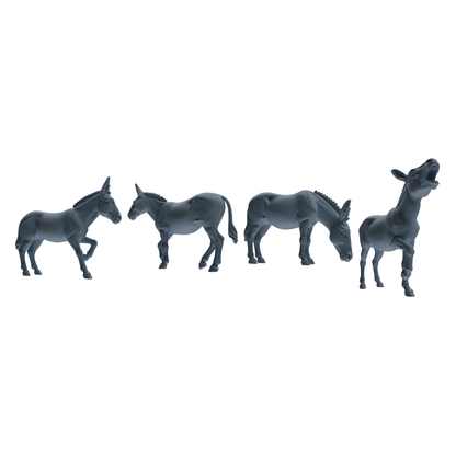 MRY-SFW LYTR842 Farm Donkey Pose Model 4 pcs Miniature Car Diorama Figures Scene Props Accessories Resin