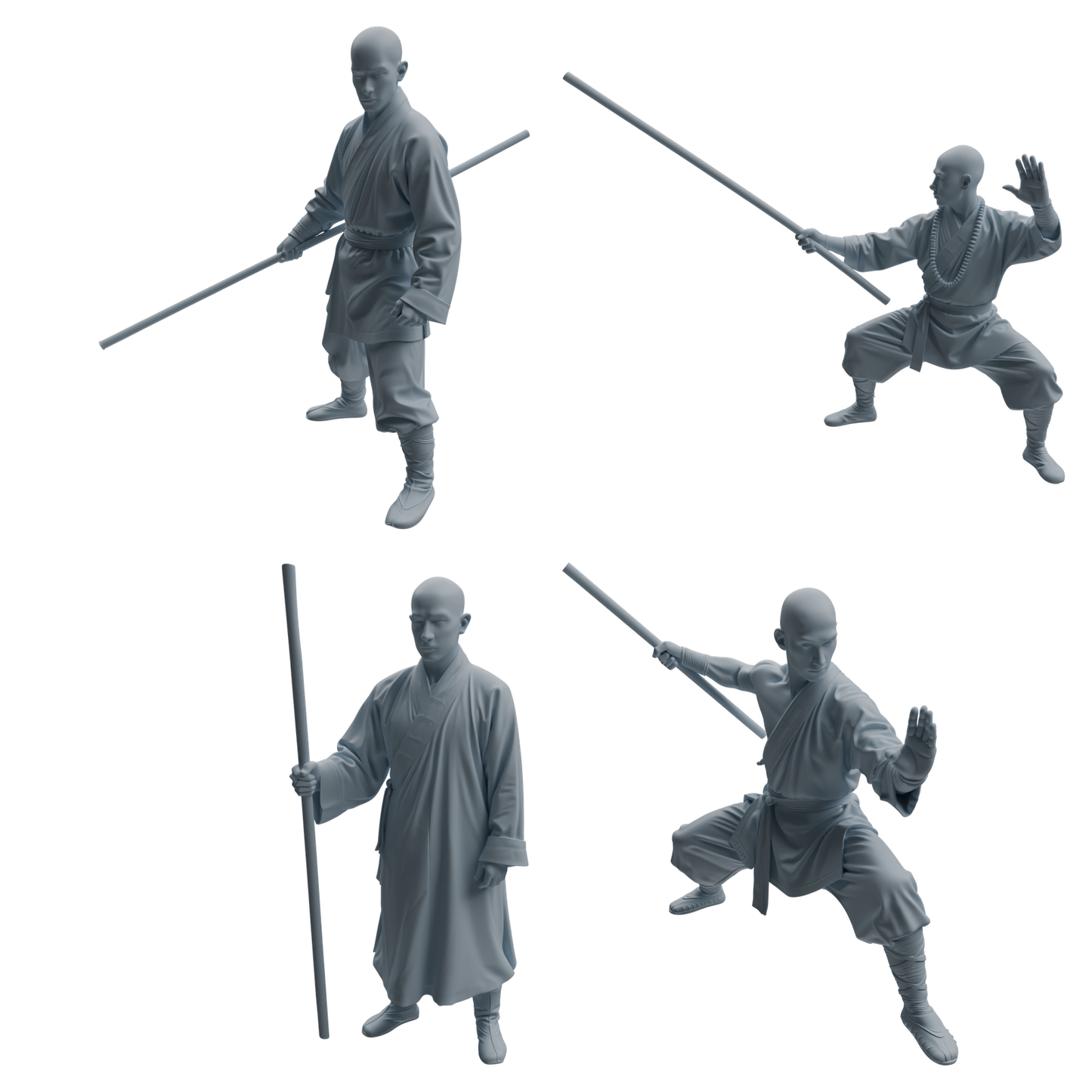 MRY-SFW LYTR1075 Staff-wielding Martial Monk Character Modern Model 4 pcs