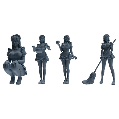 MRY-SFW LYTR851 Maid Outfit Figure Modern Model 4 pcs Miniature Car Diorama Figures Scene Props Accessories Resin