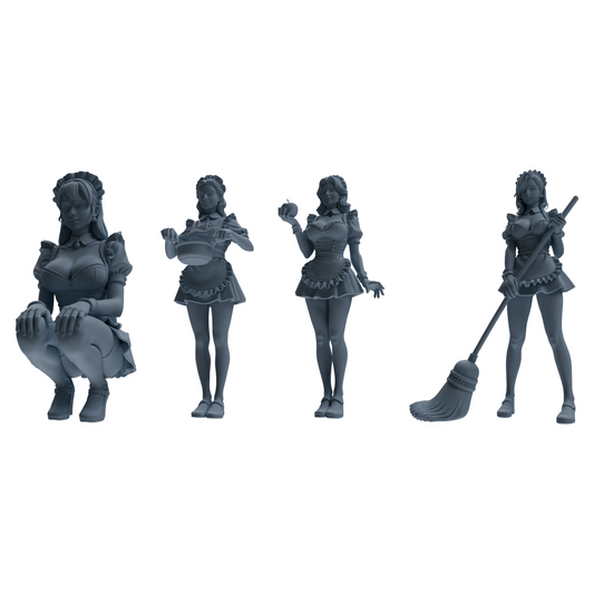 MRY-SFW LYTR851 Maid Outfit Figure Modern Model 4 pcs Miniature Car Diorama Figures Scene Props Accessories Resin