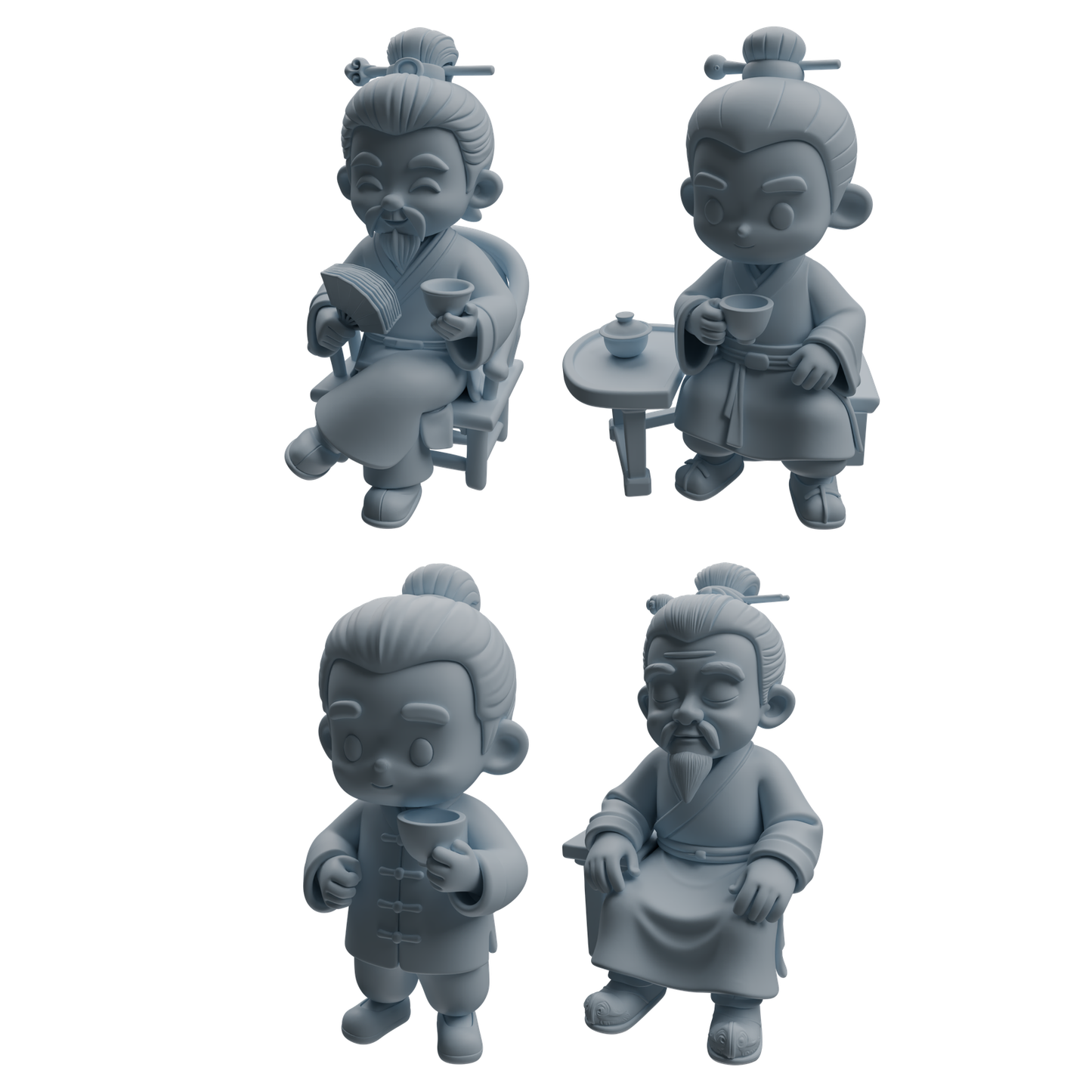 MRY-SFW LYTR976 Ancient Scholar Tea Drinking Character Modern Model 4 pcs