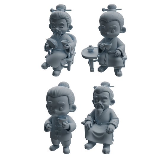 MRY-SFW LYTR976 Ancient Scholar Tea Drinking Character Modern Model 4 pcs