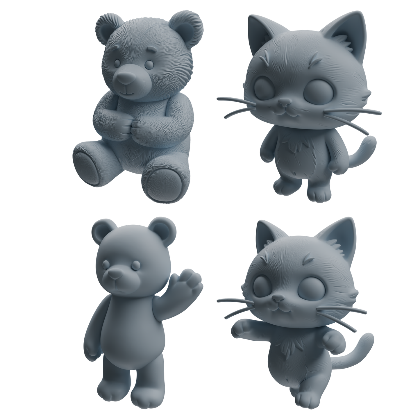 MRY-SFW LYTR1048 Cartoon Bear & Cat Animal Modern Model 4 pcs
