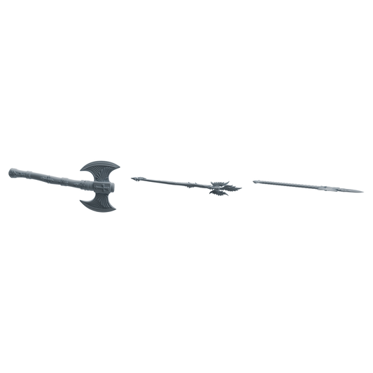 MRY-SFW LYGS438 Cross Pattern Battle Axe and Feather Blade Spear Weapon Modern Model 3 pcs