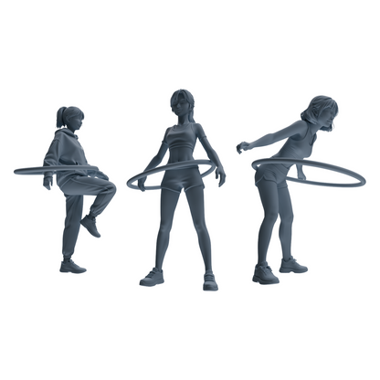 MRY-SFW LYTR792 Female Hula Hoop Figure Modern Model 3 pcs Miniature Car Diorama Figures Scene Props Accessories Resin