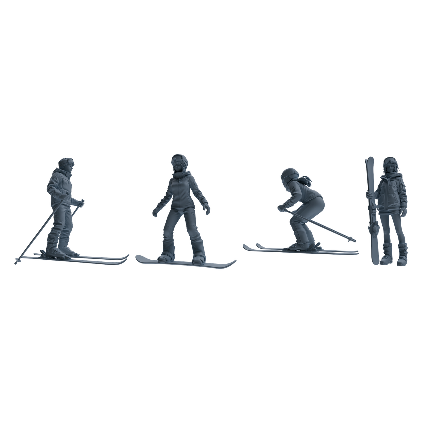 MRY-SFW LYTR789 Ski Sports Figure Modern Model 4 pcs Miniature Car Diorama Figures Scene Props Accessories Resin