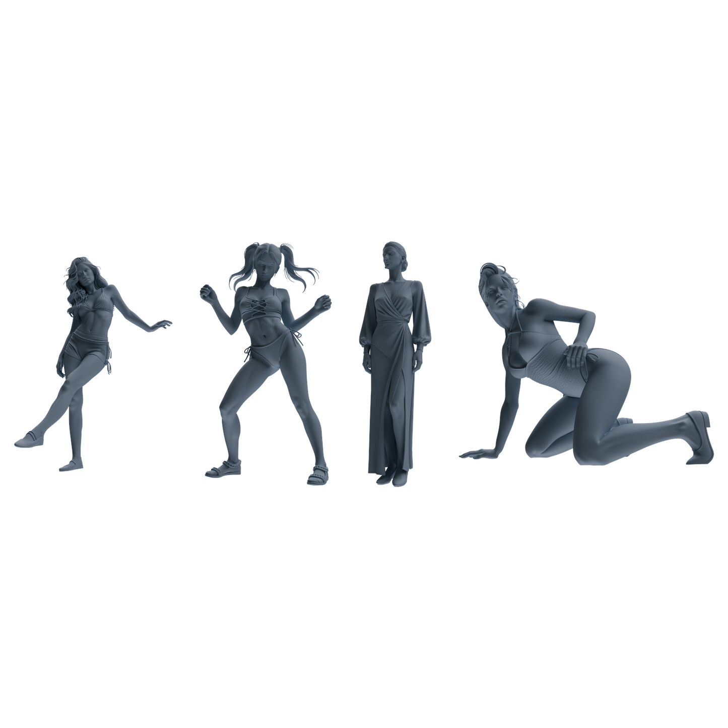 MRY-SFW LYTR858 Multi-pose Female Figure Modern Model 4 pcs Miniature Car Diorama Figures Scene Props Accessories Resin