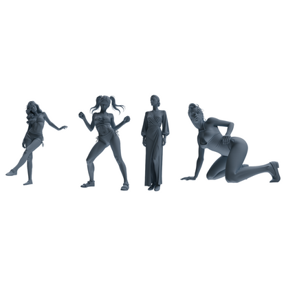MRY-SFW LYTR858 Multi-pose Female Figure Modern Model 4 pcs Miniature Car Diorama Figures Scene Props Accessories Resin