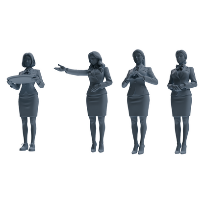 MRY-SFW LYTR861 Service Pose Professional Woman Figure Modern Model 4 pcs Miniature Car Diorama Figures Scene Props Accessories Resin