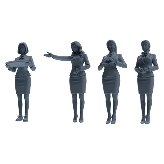 MRY-SFW LYTR861 Service Pose Professional Woman Figure Modern Model 4 pcs Miniature Car Diorama Figures Scene Props Accessories Resin